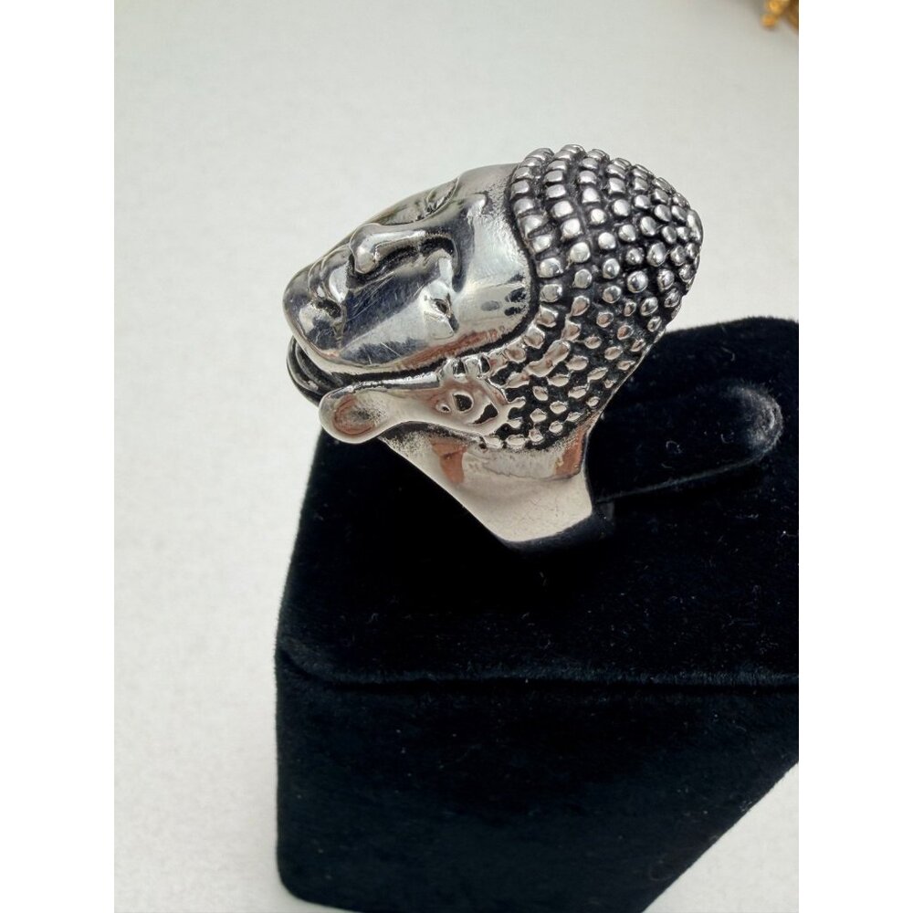 Stainless Steel Buddha Head Ring Meditation Spiritual Style Size 13.5 - Picture 8 of 10